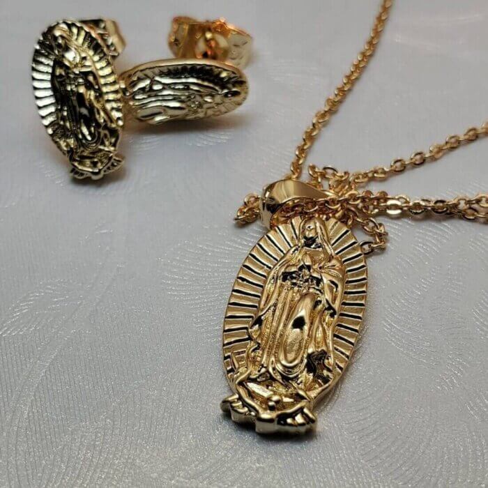 Collar y aretes Virgen Guadalupe