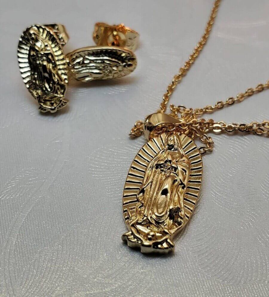 Collar y aretes Virgen Guadalupe